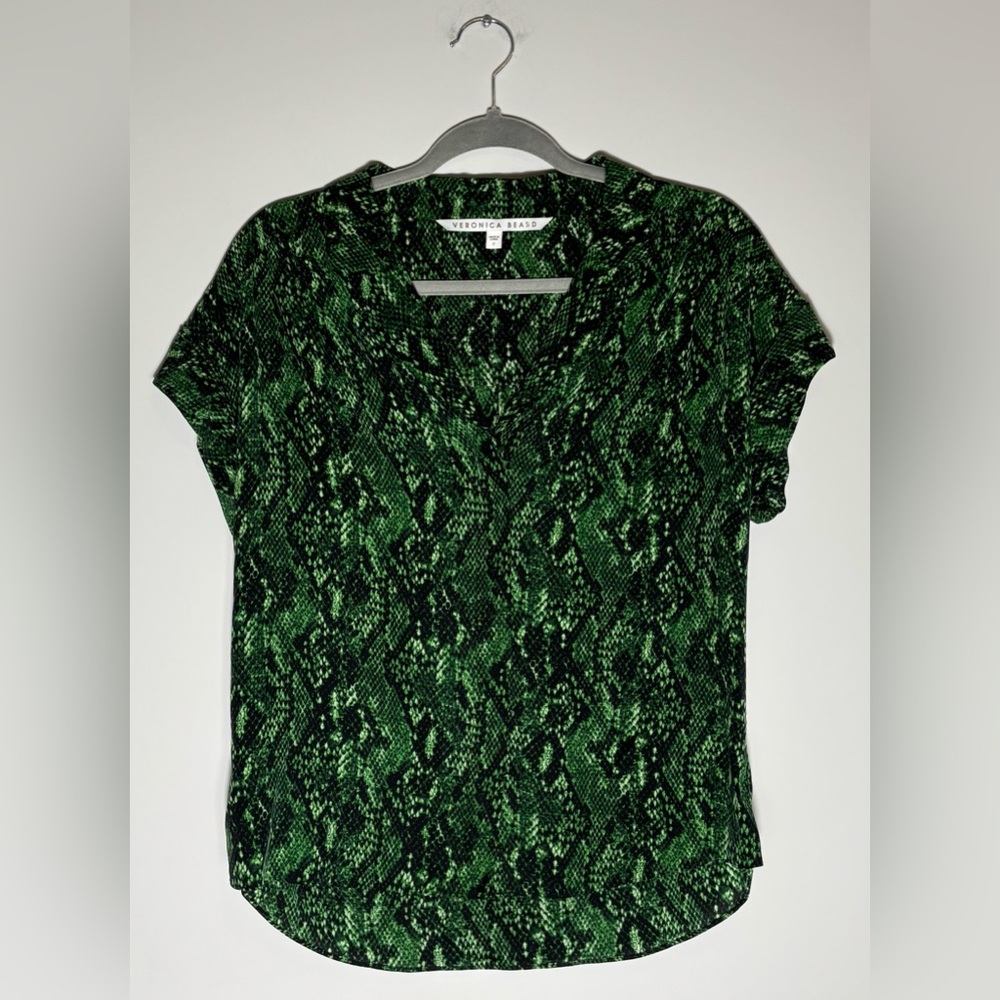 Veronica Beard Merci Python Print Silk Blouse Eme… - image 4